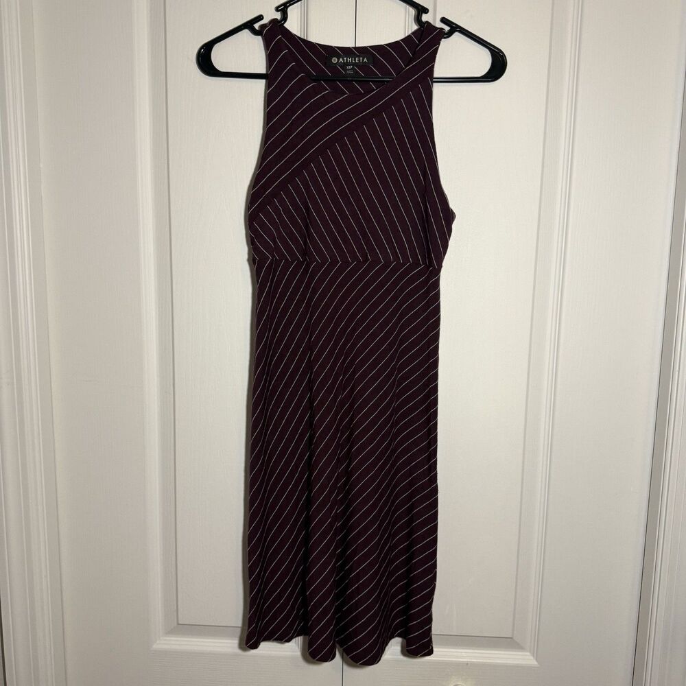 Athleta Dress Womens Purple Santorini Striped Stretch Beach Dress XS Petite